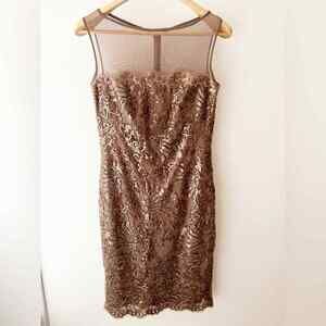 Tadashi Shoji Bronze Sleeveless Sequin Cocktail Dress Size 4